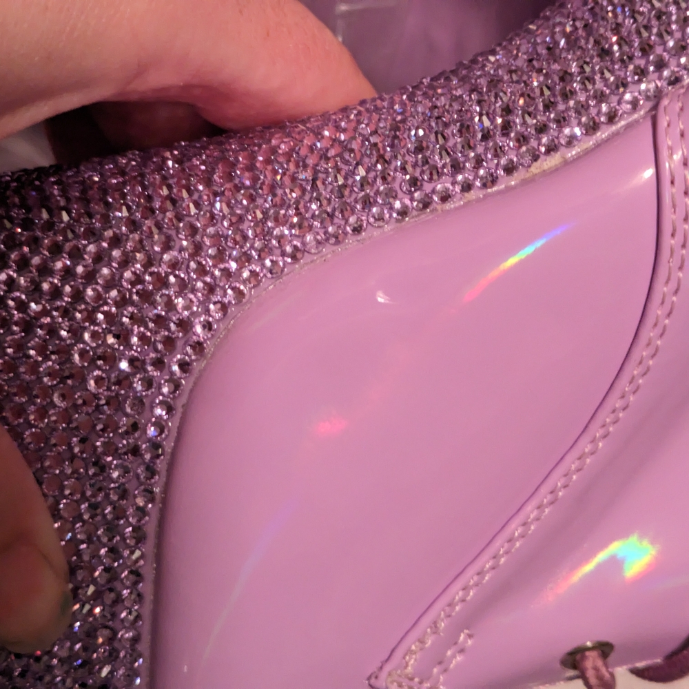 Iridescent Purple Lilac Lavender Platform Heel Boots - Picture 5 of 11